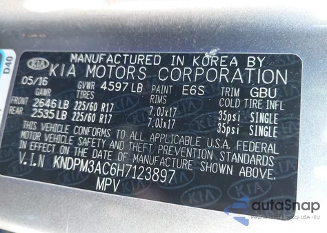 2017 Kia Sportage Lx from USA, damaged, VIN KNDPM3AC6H7123897